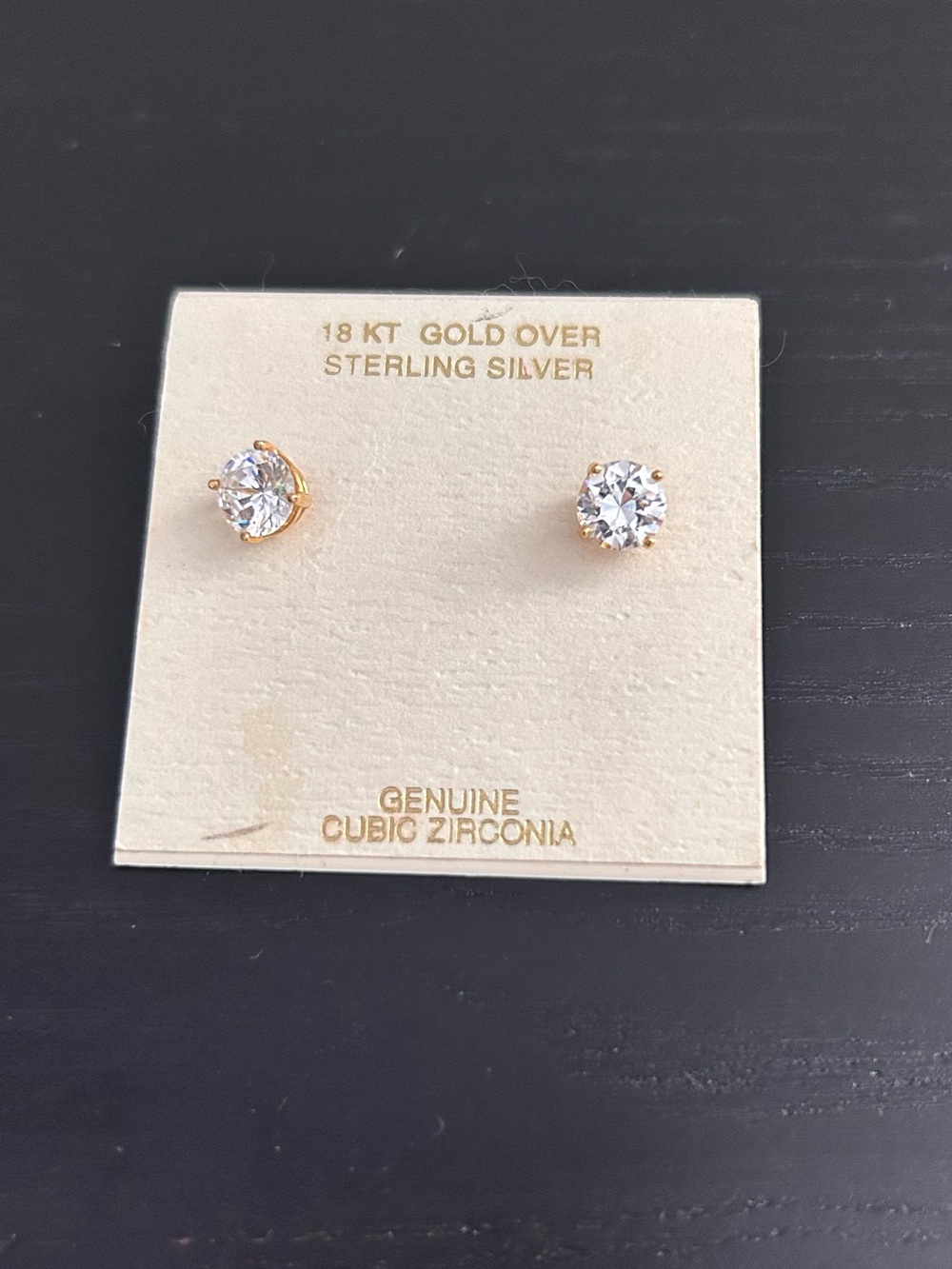 Faux Diamonds! 18K Gold Over Sterling Silver Cubic Zirconia Stud Earrings NWT